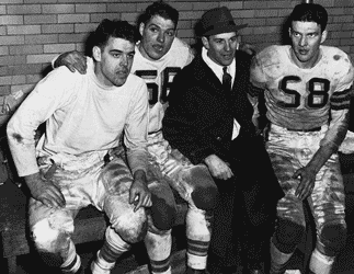 Browns celebrate with their coach.